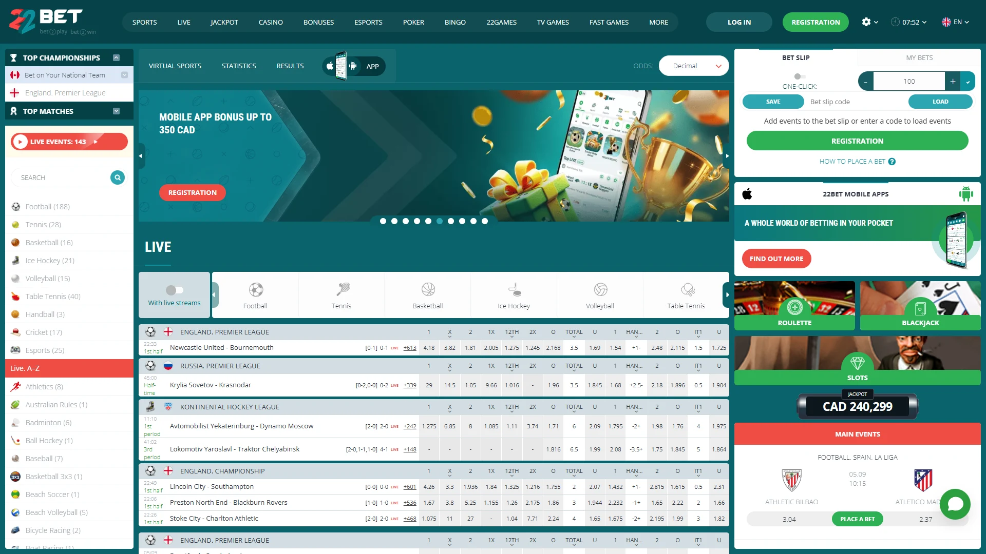 22Bet homepage